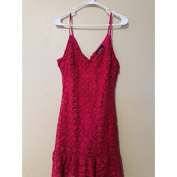 Lulus Believe in Love Magenta Backless Skater Mini Dress SZ M Lace Romantic - Picture 11 of 15